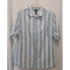 H&M Men’s Short Sleeve Shirt Blue White Striped Cotton Size L